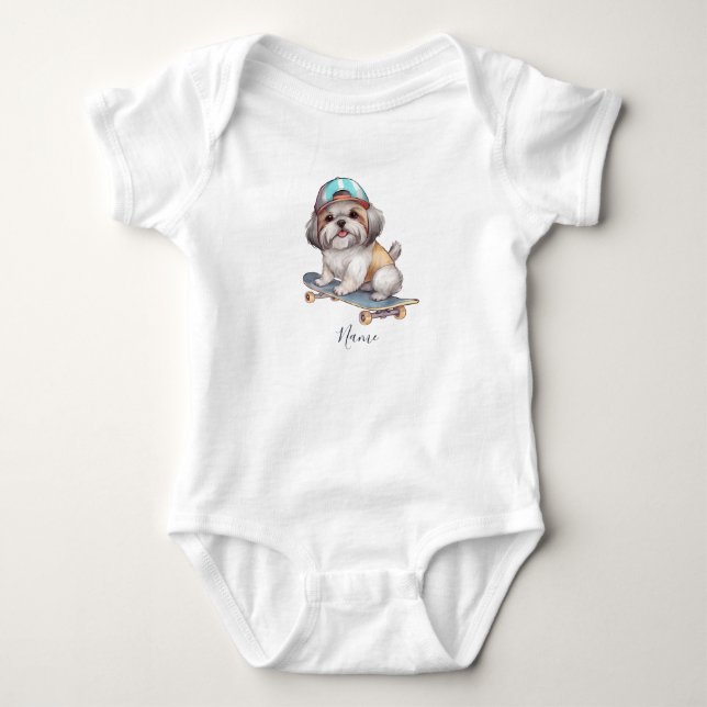 Akvarell Shih Tzu Baby Bodysuit T Shirt (Framsida)
