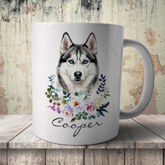Akvarell Siberian Husky Kaffemugg (Skapare uppladdad)