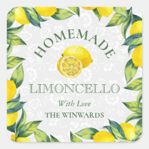 Akvarell Sicilianska Citron Hemlagad Limoncello Fyrkantigt Klistermärke