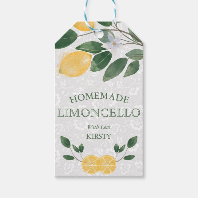 Akvarell Sicilianska Citroner Hemmagjord Limoncell Presentetikett (Framsidan)