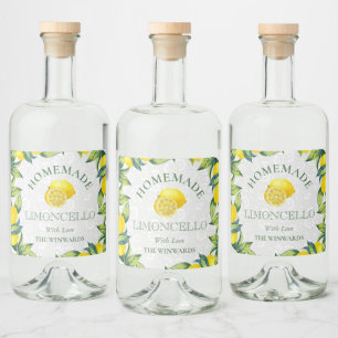 Akvarell Sicilianska Citroner Hemmagjord Limoncell Spritflaskor Etikett