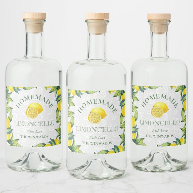 Akvarell Sicilianska Citroner Hemmagjord Limoncell Spritflaskor Etikett (Flaskor)