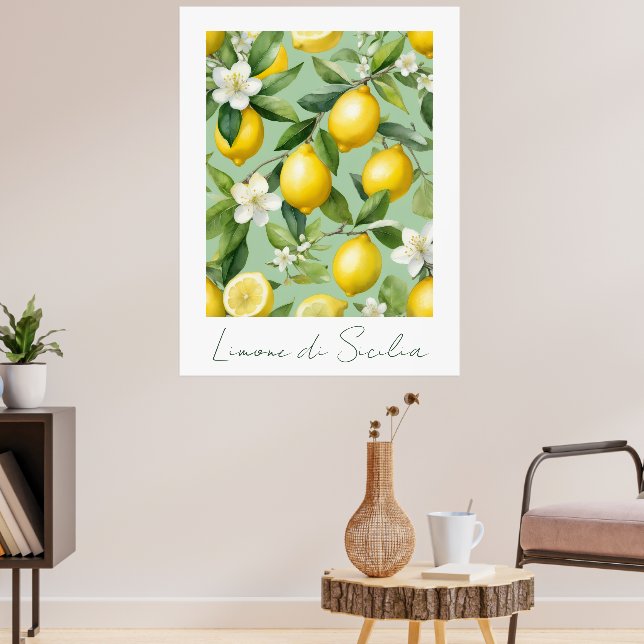 Akvarell sicilianska citroner Italien Poster (Vardagsrum 3)