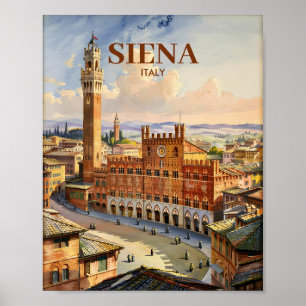 Akvarell Siena Italien Vintage Piazza del Campo Poster