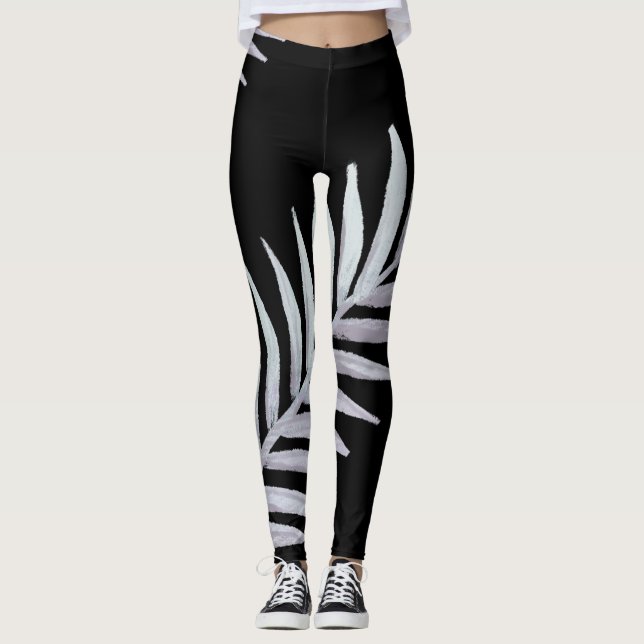 akvarell Silver Leaves Leggings (Framsida)