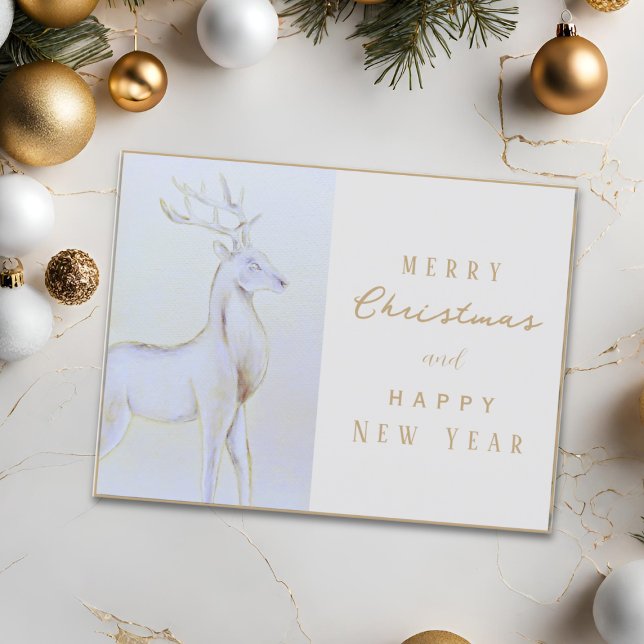 Akvarell Silver Ren Jul Nyår Vykort (Skapare uppladdad)