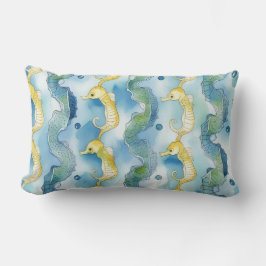 Akvarell Sjöhäst Mönster Strandliv Hav Konst Lumbarkudde