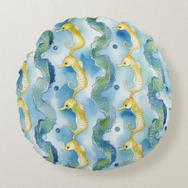 Akvarell Sjöhäst Mönster Strandliv Hav Konst Rund Kudde