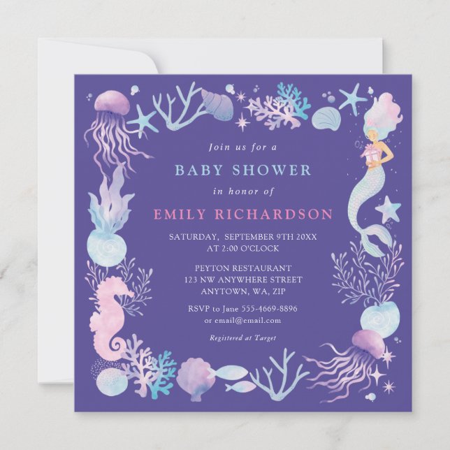 Akvarell Sjövälting Under Havet Baby Shower Inbjudningar (Framsida)