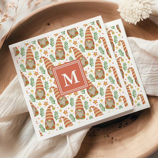 Akvarell Skandinavisk Tomte Monogram Jul Pappersservett (Skapare uppladdad)