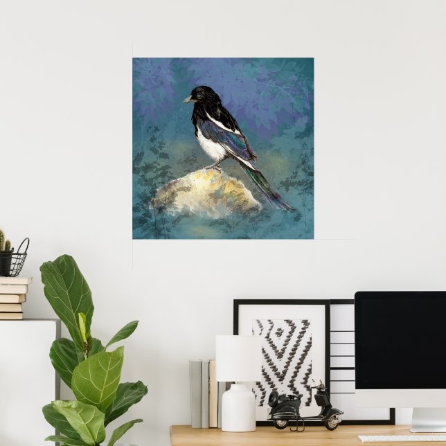 Akvarell Skatfågel Natur Konst Poster (Hemmakontoret)