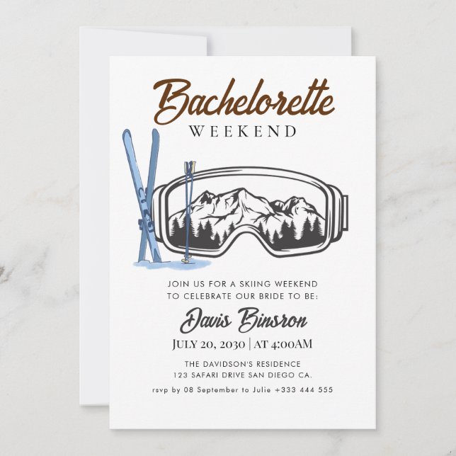 akvarell skidåkning möhippa helg inbjudningar (Framsida)