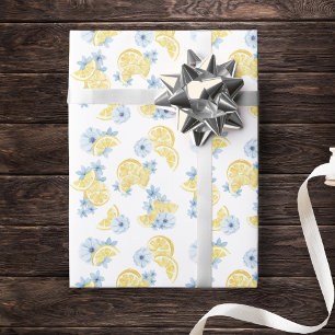 Akvarell Skivade Citroner och Blommor Presentpapper