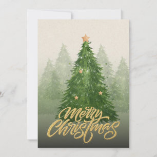 Akvarell Skog God Jul Högtidskort Julkort