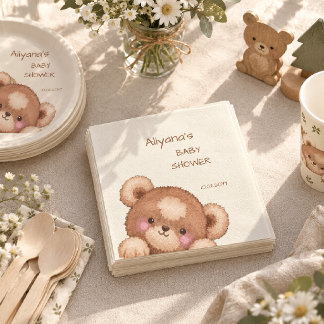 Akvarell Skog Söt Björn Baby Shower Pappersservett