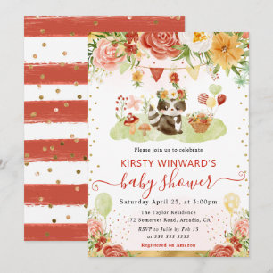 Akvarell Skog Tvättbjörn Baby Shower Inbjudningar