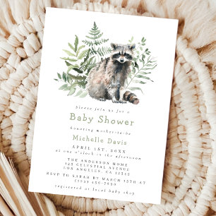 Akvarell Skog Tvättbjörn Baby Shower Inbjudningar