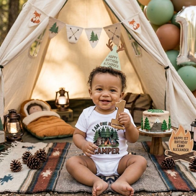 Akvarell Skogs djur campare 1-års födelsedag T Shirt (Skapare uppladdad)