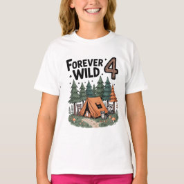 Akvarell Skogs djur campare 4-års födelsedag T Shirt
