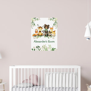 Akvarell Skogs Djur Gröna Blad Båge Poster