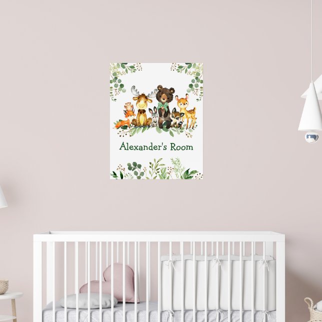Akvarell Skogs Djur Gröna Blad Båge Poster (Barnkammare 2)
