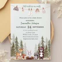 Akvarell skogs djur neutrala baby shower