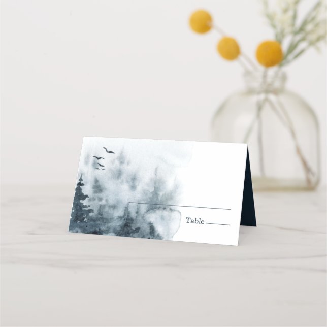 Akvarell Skogs Uggle Bröllop Placeringskort (Framsida)