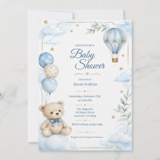 Akvarell Skogsbarn Baby Boy Shower Inbjudan