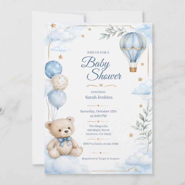 Akvarell Skogsbarn Baby Boy Shower Inbjudan (Framsida)