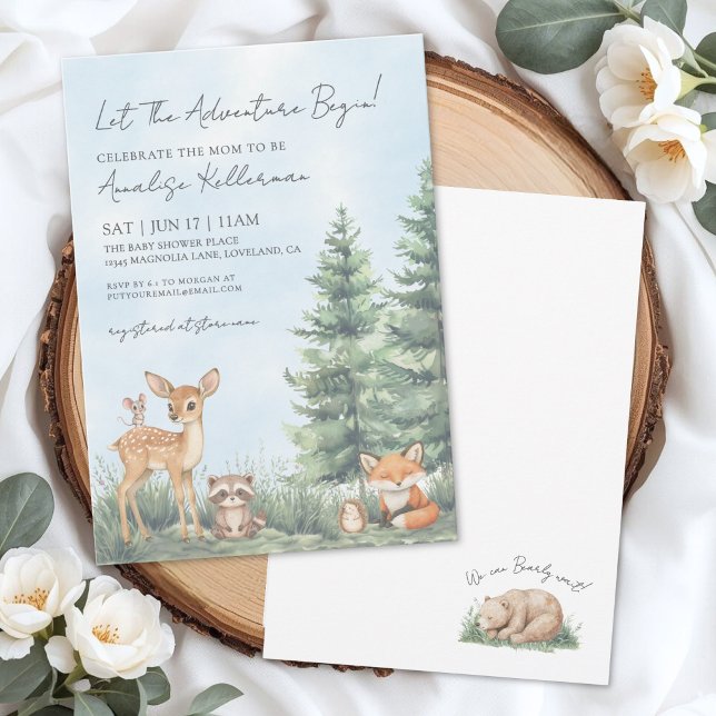 Akvarell Skogsdjur Träland Barnkalas Inbjudningar (Watercolor Forest Animals Woodland Baby Shower Invitation )