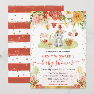 Akvarell Skogskanin Baby Shower Inbjudningar