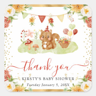 Akvarell Skogskvard Babyshower Fyrkantigt Klistermärke