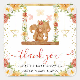 Akvarell Skogskvard Babyshower Fyrkantigt Klistermärke