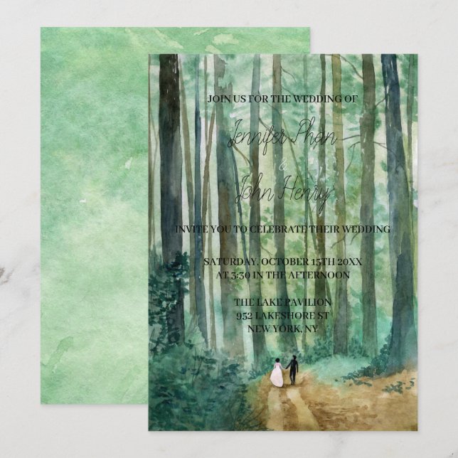 Akvarell skogslandskap handmålad inbjudningar (Fram/baksida)