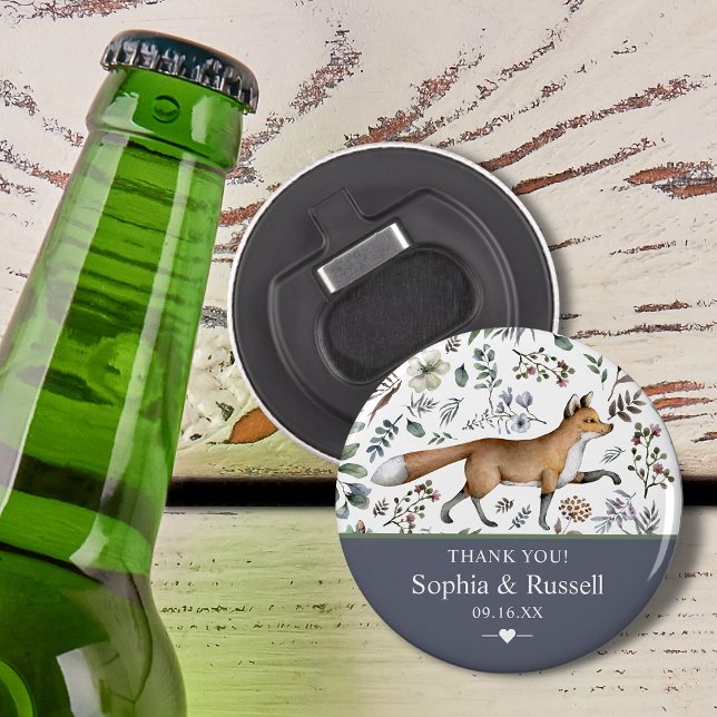 Akvarell Skogsräv Grönska Tack  Flasköppnare (Watercolor Woodland Fox Greenery Thank You Bottle Opener)