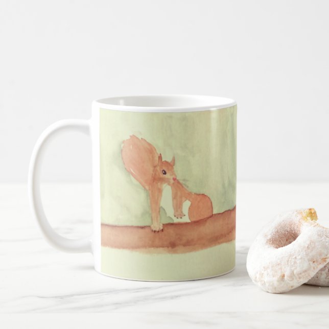 Akvarell Skogssällskap Söta Ekorrar Kaffemugg (Med munk)