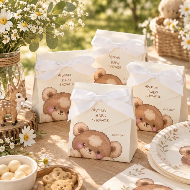 Akvarell Skogsstuga Söt Björn Baby Shower Presentaskar (Skapare uppladdad)