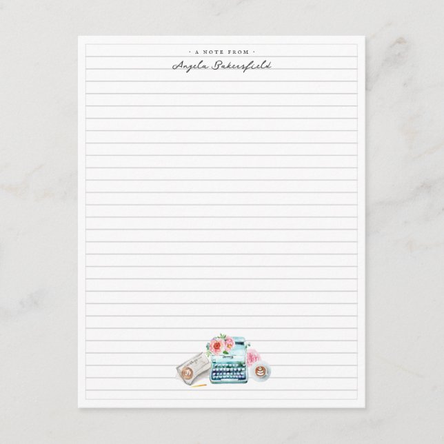 Akvarell skrivmaskin | Monogram papper Tilläggskort (Framsida)