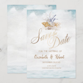 Akvarell Snigelskal, Havsstrand Save The Date Spara Datumet
