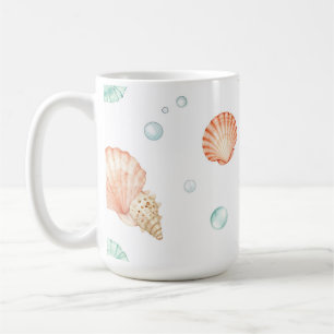 Akvarell Snigelskal Pärlor Kustmönster Kaffemugg