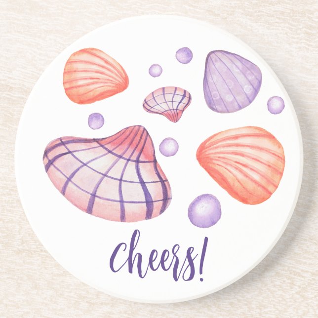 Akvarell Snigelskal Rund Sandstensundersats Underlägg (Framsidan)