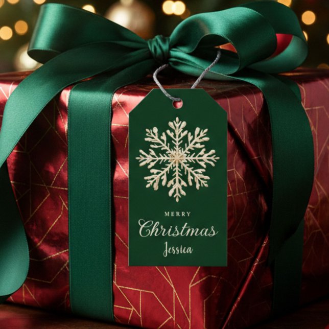Akvarell Snöflinga Grön Anpassad Jul Presentetikett (Skapare uppladdad)
