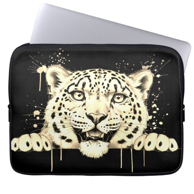 Akvarell Snöleopard som tittar fram Laptop Fodral (Framsidan)