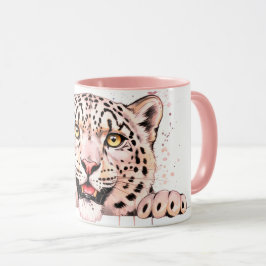 Akvarell Snöleopard som tittar fram Mugg