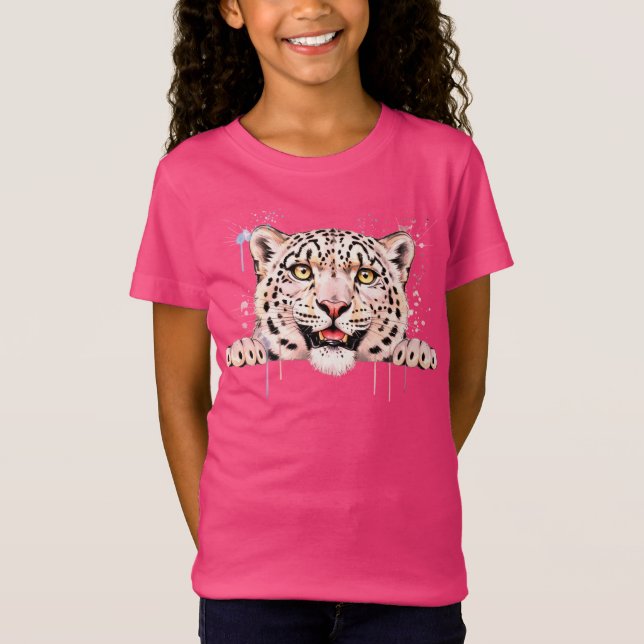 Akvarell Snöleopard som tittar fram T Shirt (Framsida)