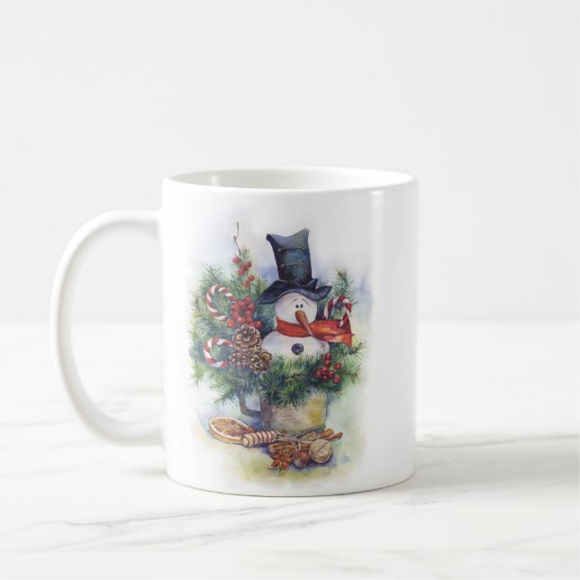 Akvarell snömannen julgran Nyår vinter Kaffemugg (Vänster)