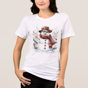 Akvarell Snömannen Klassisk Rutig Halsduk Vinter T Shirt