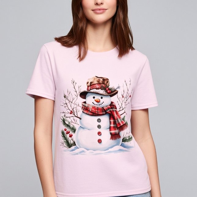 Akvarell Snömannen Klassisk Rutig Halsduk Vinter T Shirt (Skapare uppladdad)