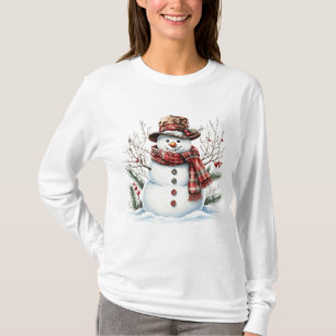 Akvarell Snömannen Klassisk Rutig Skärp Vinter T Shirt