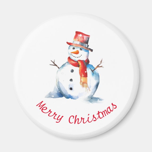 Akvarell Snömannen Söt Julstämning God Jul Magnet (Framsidan)